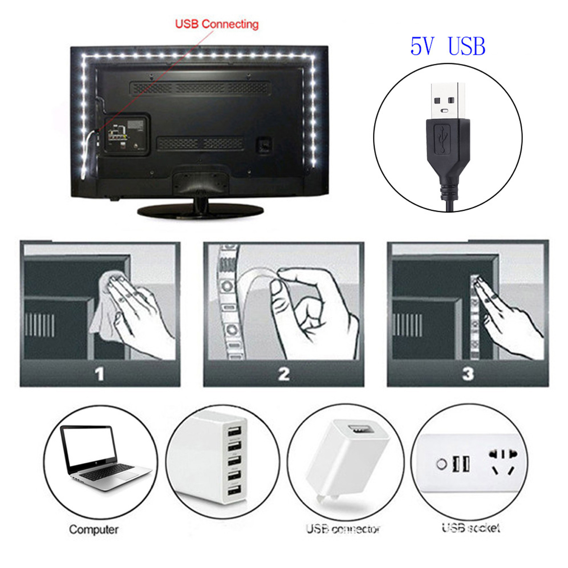 USB connection and surface mounting sequence.