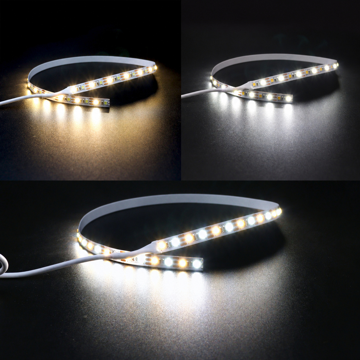 Separate white-tone lighting views of the same strip.