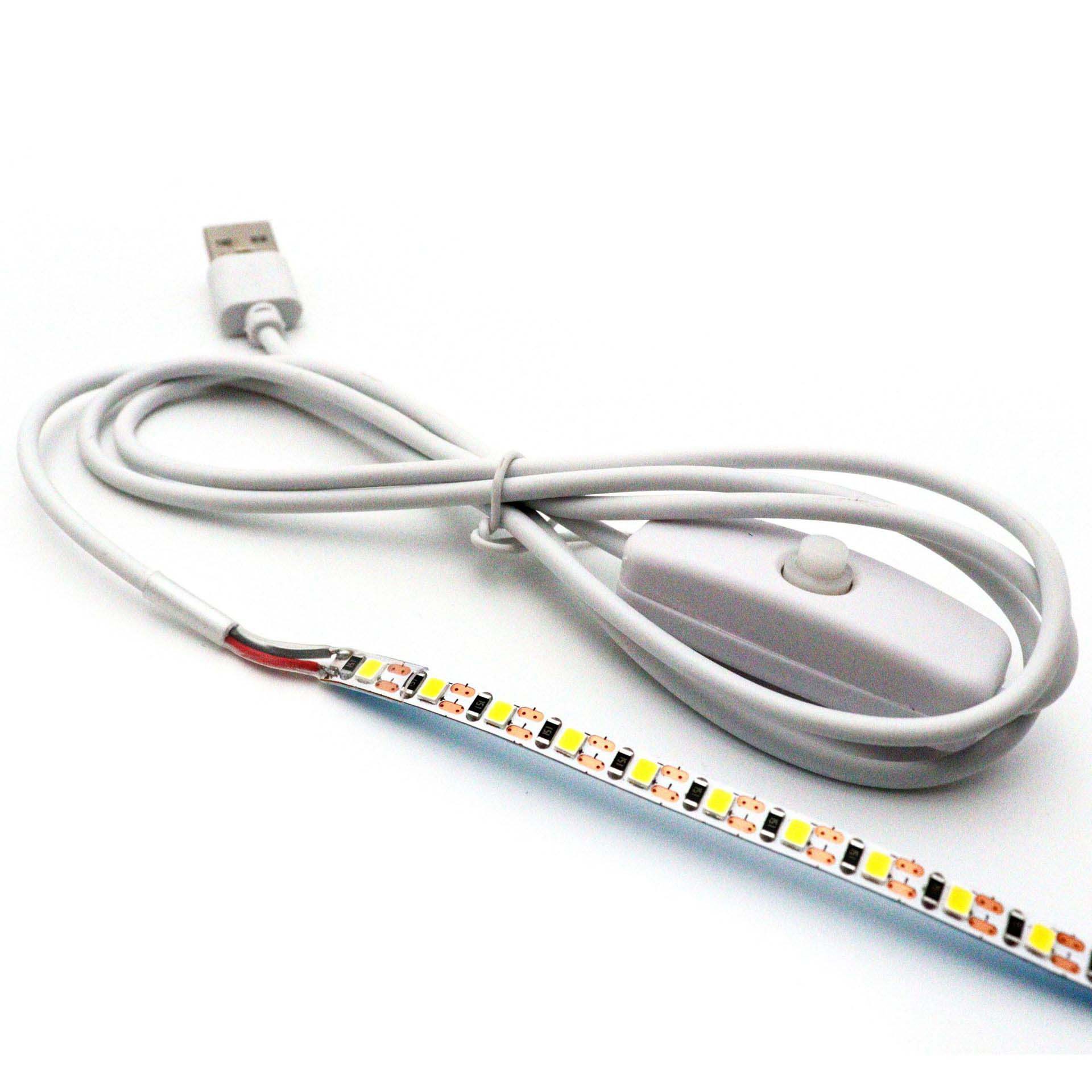 USB plug, button controller and strip lead detail.