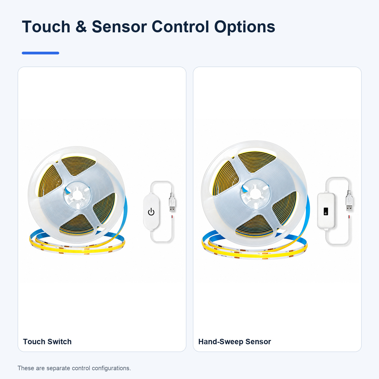 Touch-switch and hand-wave control choices.