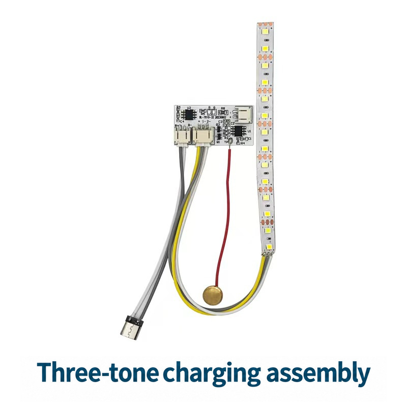 Charging-control board, LED strip, touch contact and USB lead.