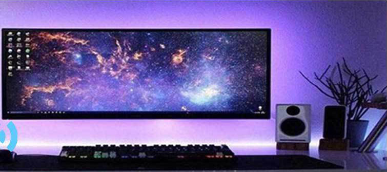 RGB lighting around a computer desk.