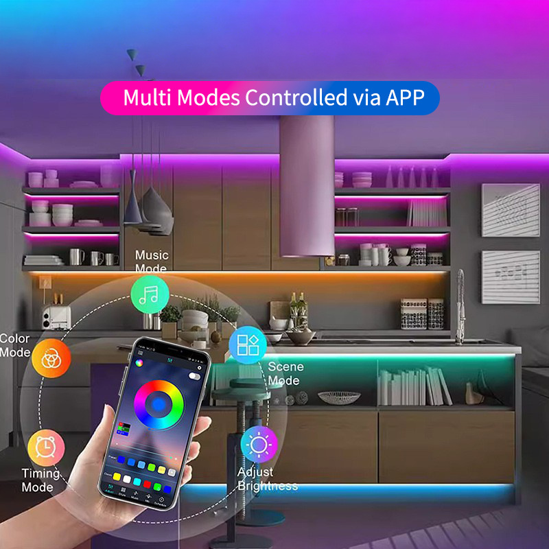 Phone control of colour, scenes, music, brightness and timing.