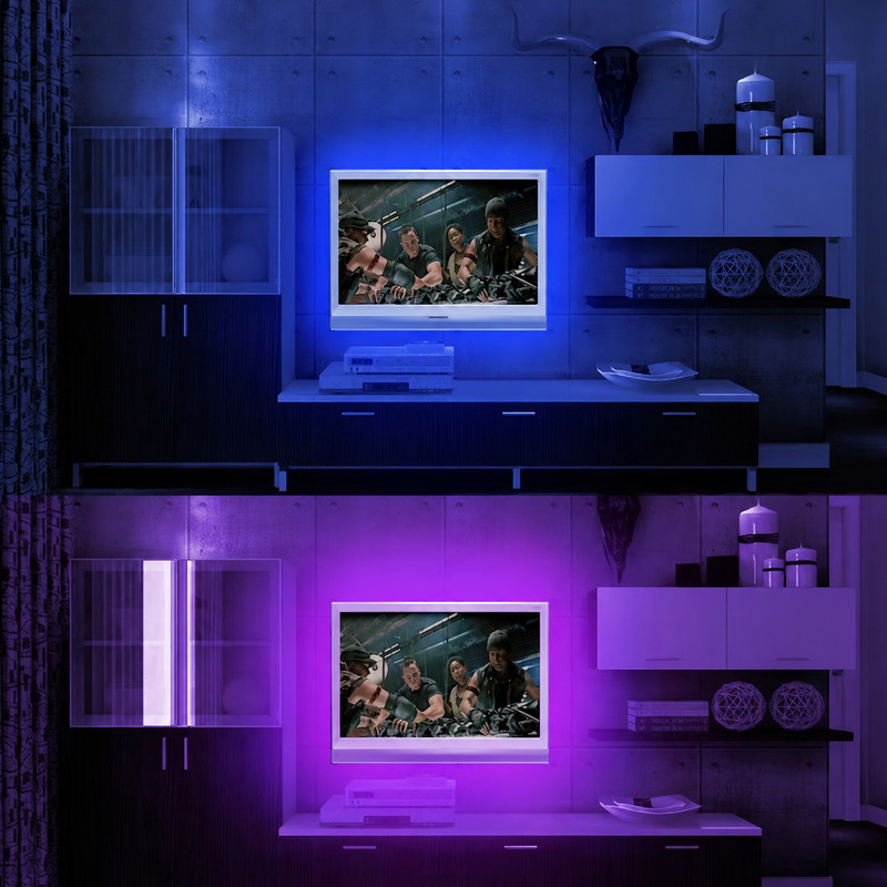 Blue and purple TV backlighting.