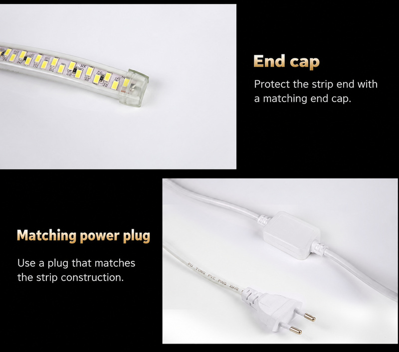 Strip end cap and matching mains plug.