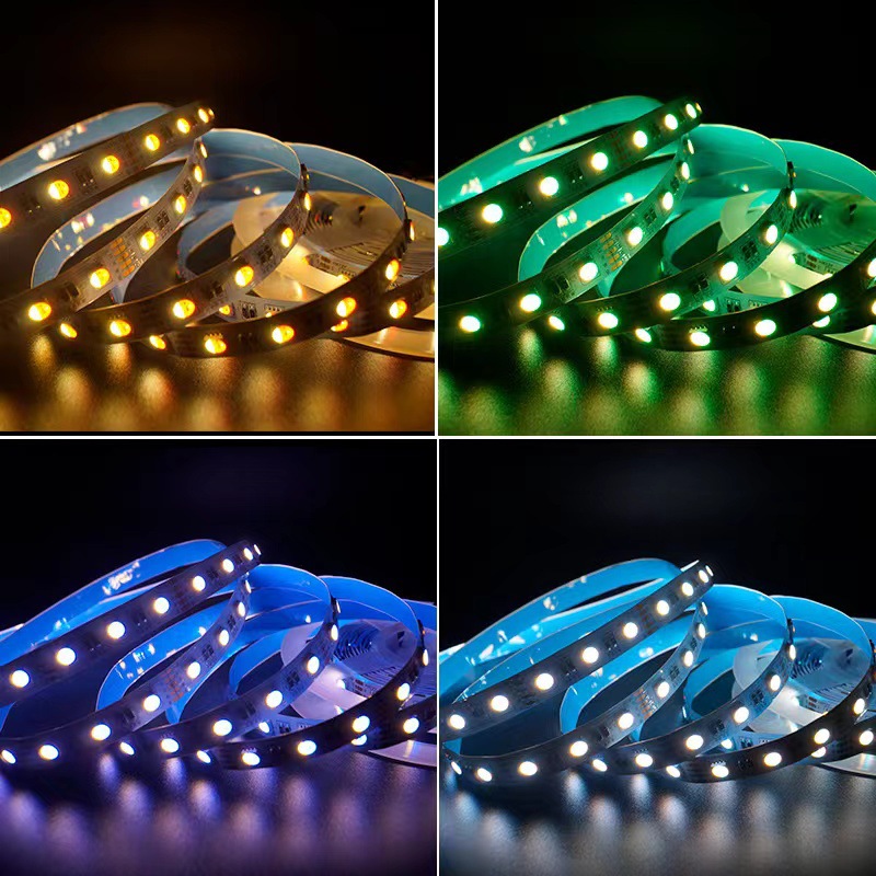 RGBW strip reels displaying different colour outputs.