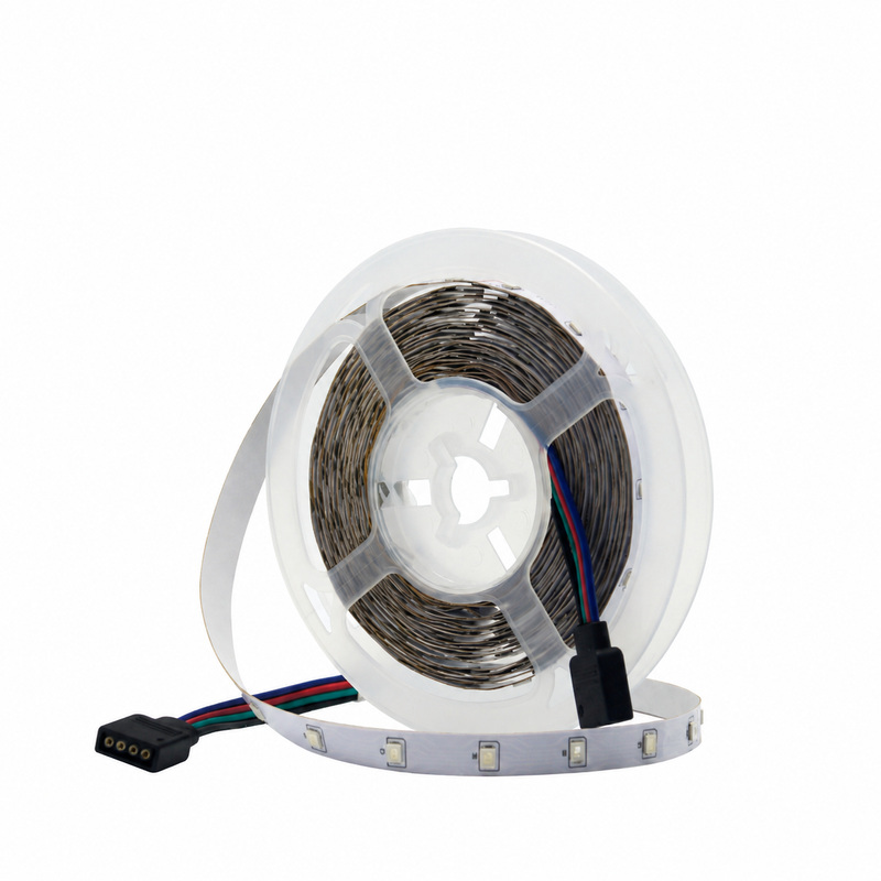 RGB strip reel with four-wire connectors.