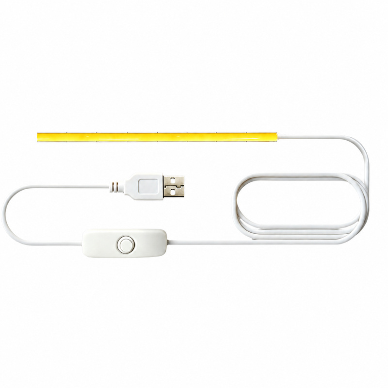 Short yellow COB strip with a USB lead and push-button switch.
