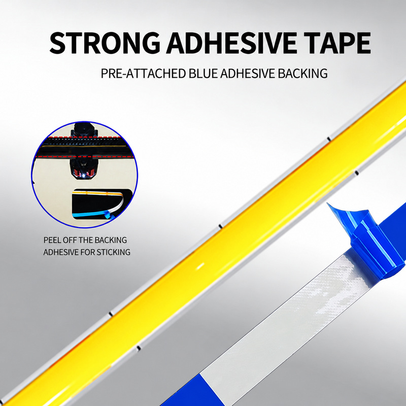 Blue release liner peeling from the COB strip adhesive backing.