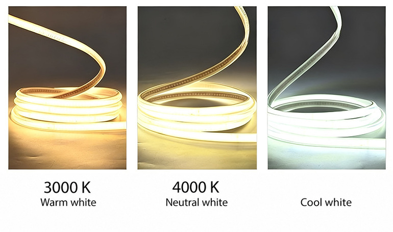 Warm, neutral and cool white strip-light appearance.