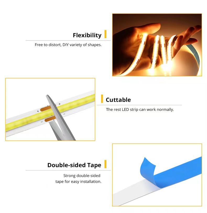 COB strip flexibility, cutting and adhesive backing.