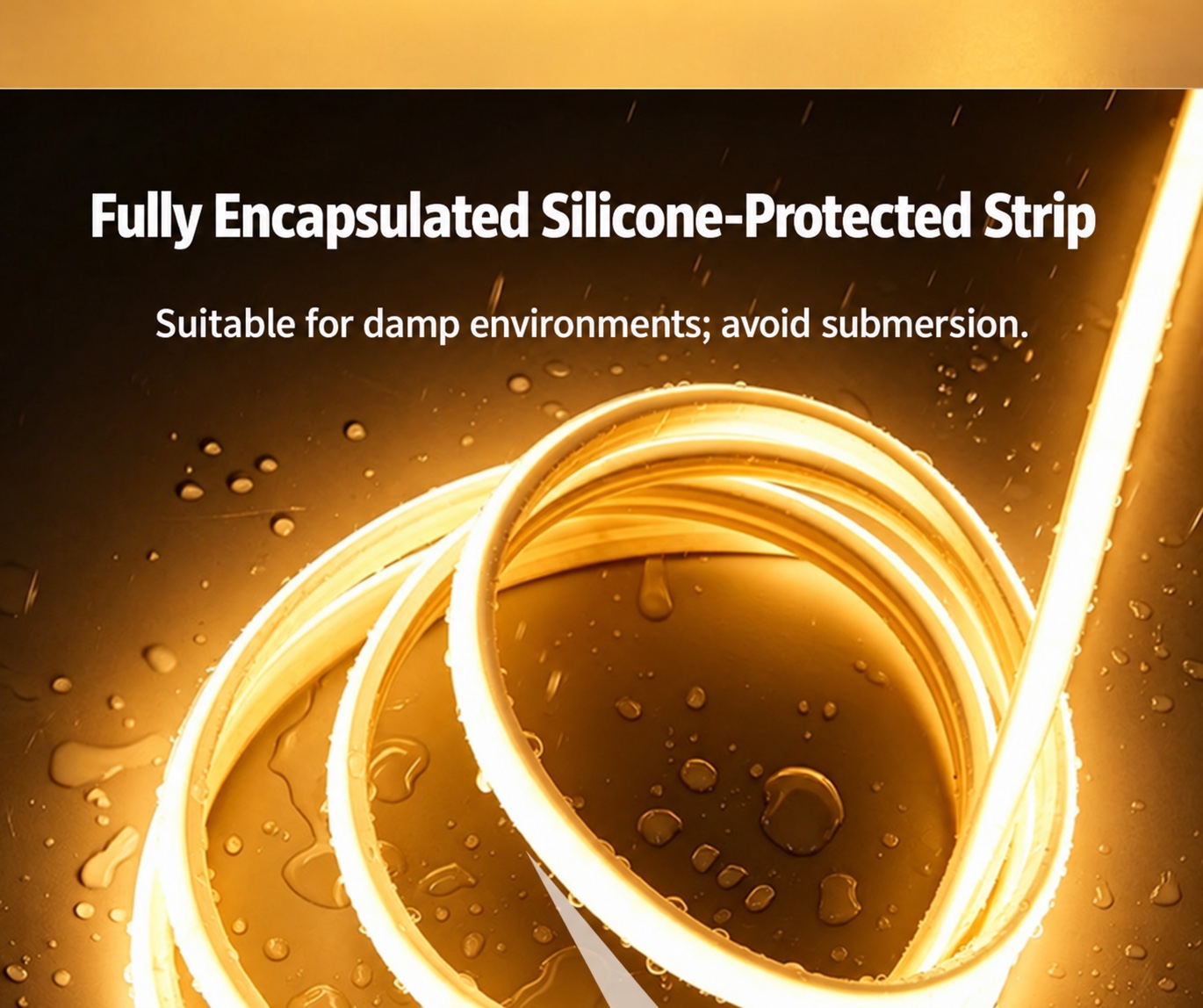 220V COB LED Strip with Plug and Switch - silicone protected strip appearance
