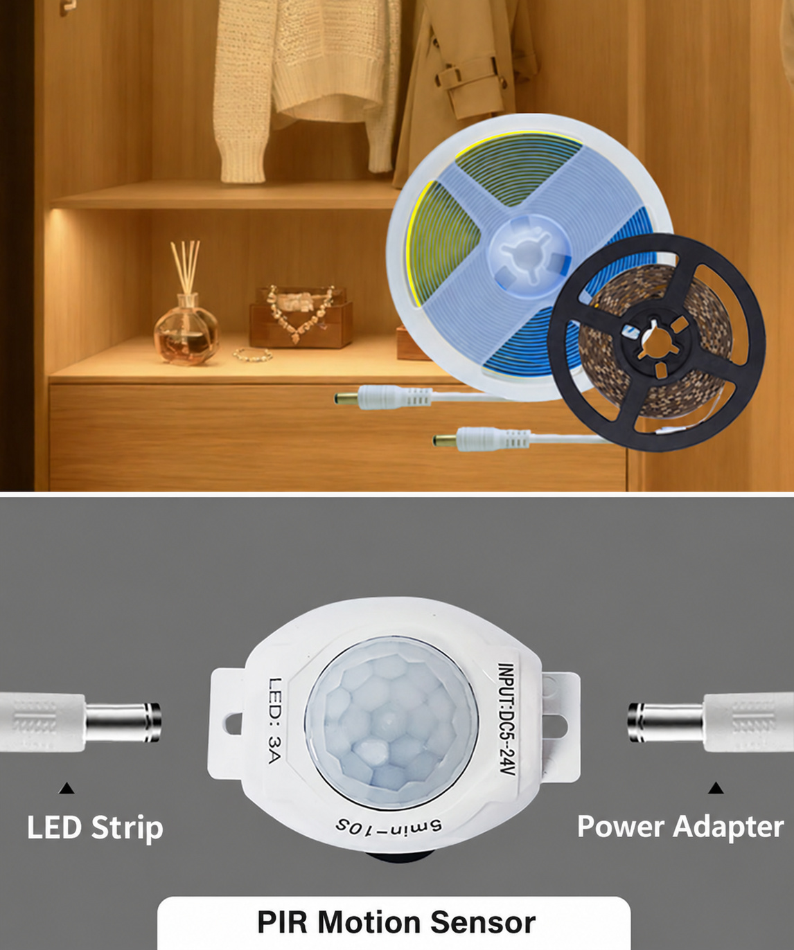 5V USB Motion-Sensor LED Strip System - pir sensor layout