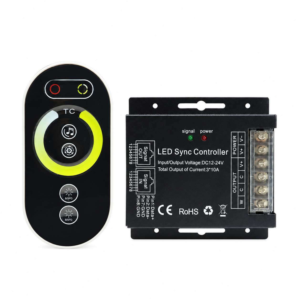 Dual-white music-synchronized LED controller with touch remote
