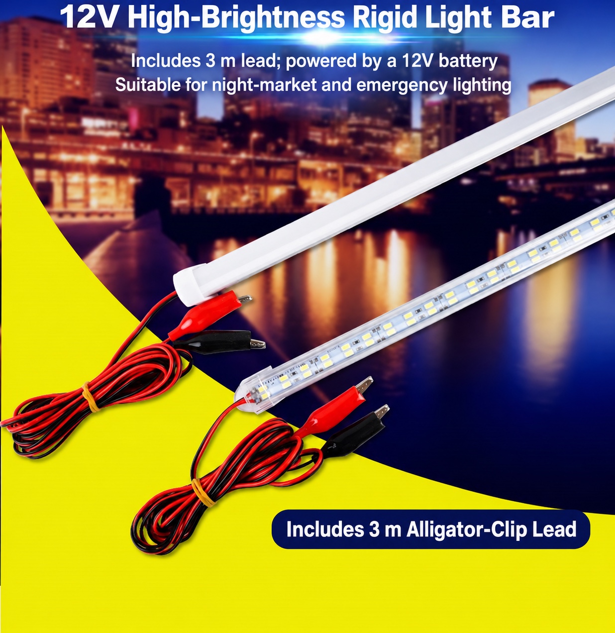 Rigid LED Bar with Battery-Clamp Lead - application and power lead view