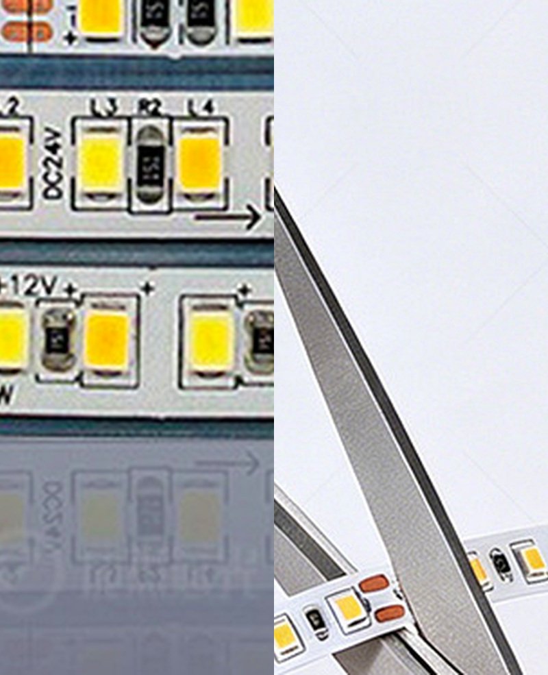 Close view of a marked cutting point on a 2835 LED strip
