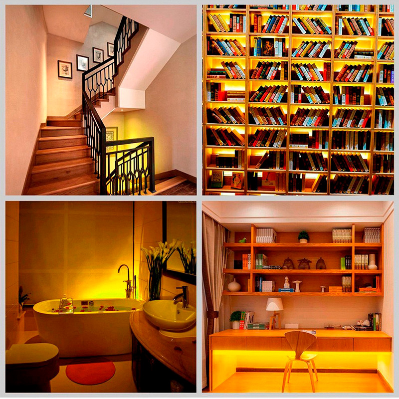 Dual-row rigid LED bars used on stairs, bookcases, bathroom areas and desks