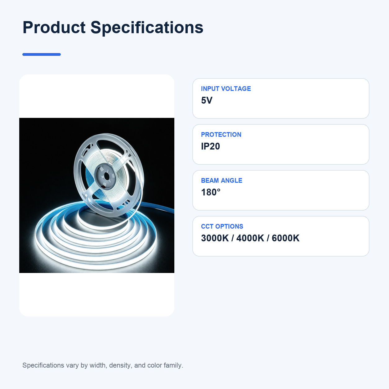 5V narrow COB LED strip product specifications