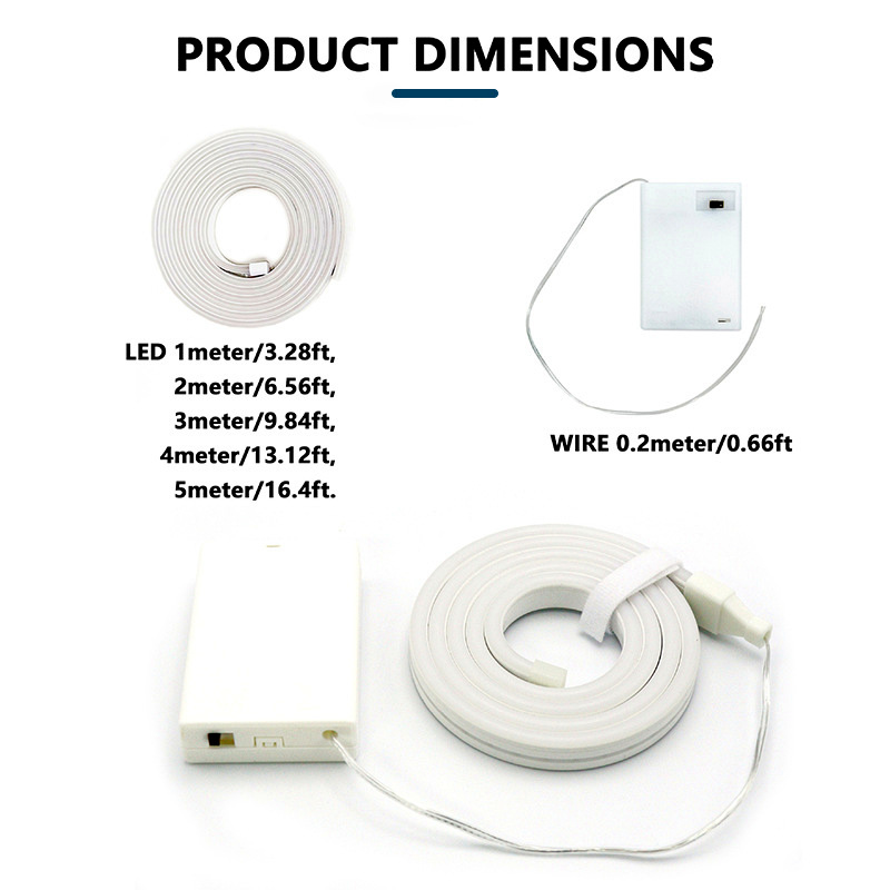 Flexible neon kit lengths, lead length and battery-box dimensions