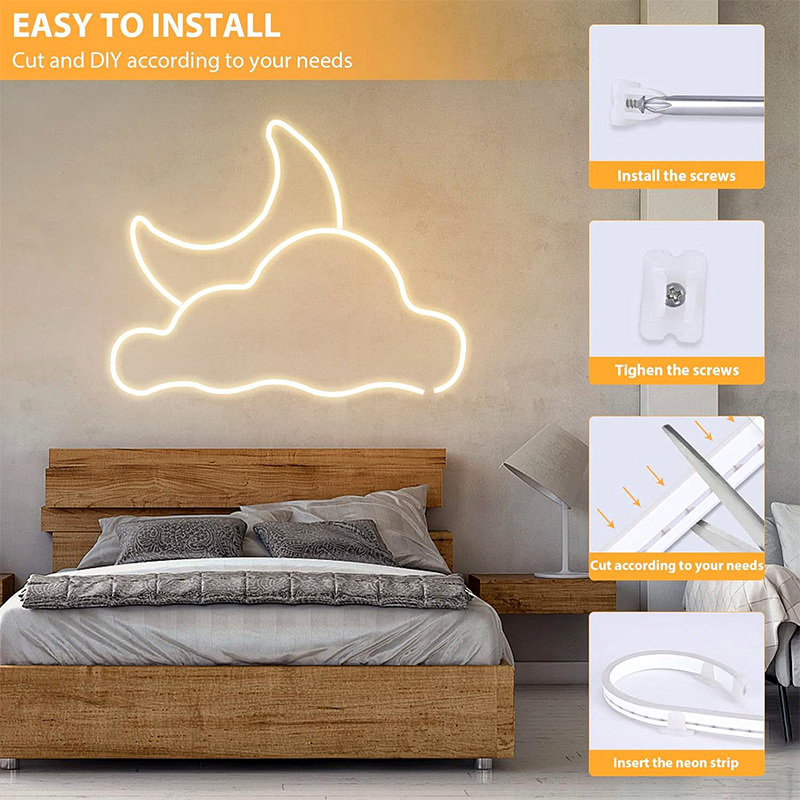 Flexible neon wall installation using clips and screws