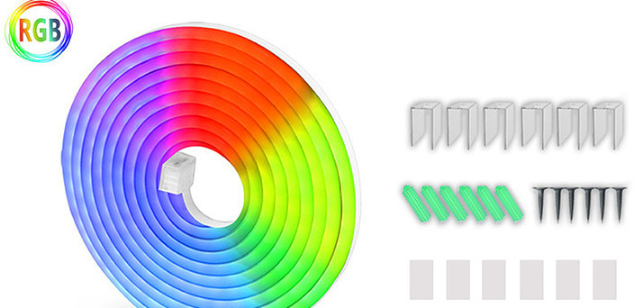 RGB flexible neon strip, clips, screws and accessory pack