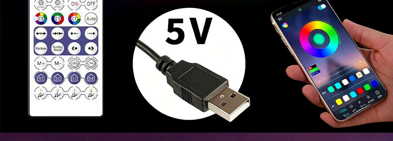 5V USB RGBIC kit with remote and app control