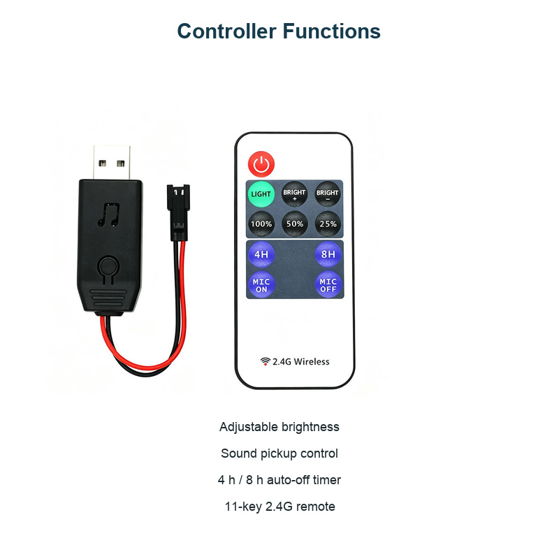 USB sound-reactive controller, remote and supported control functions