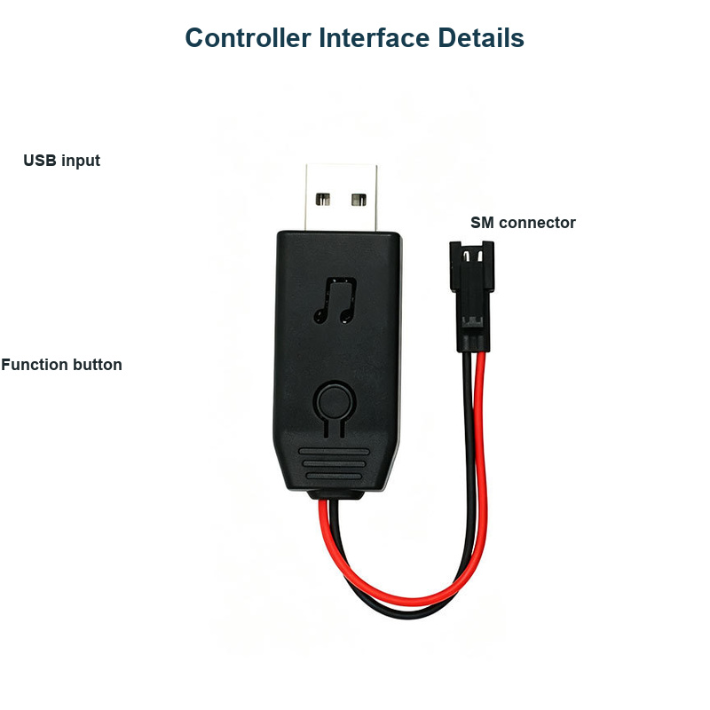 USB input, function button and SM connector on the controller