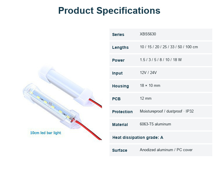 XBS5630 rigid LED bar series parameters with flanged channel