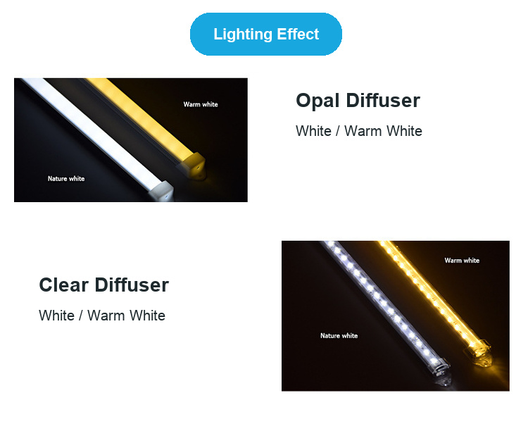 Clear and opal diffuser lighting effects on the rigid LED bar