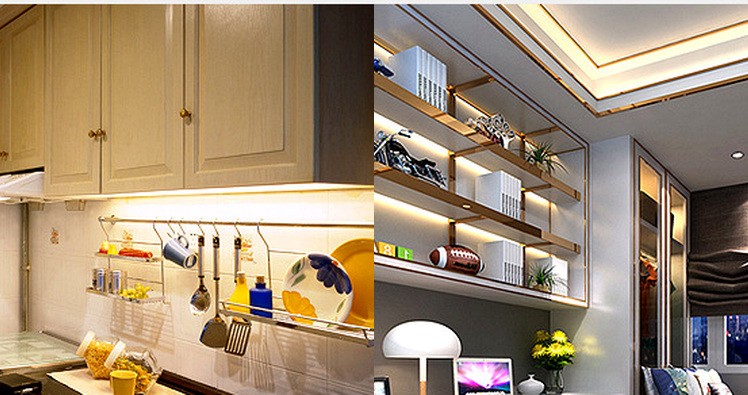 Rigid LED bar used under kitchen cabinets and display shelves