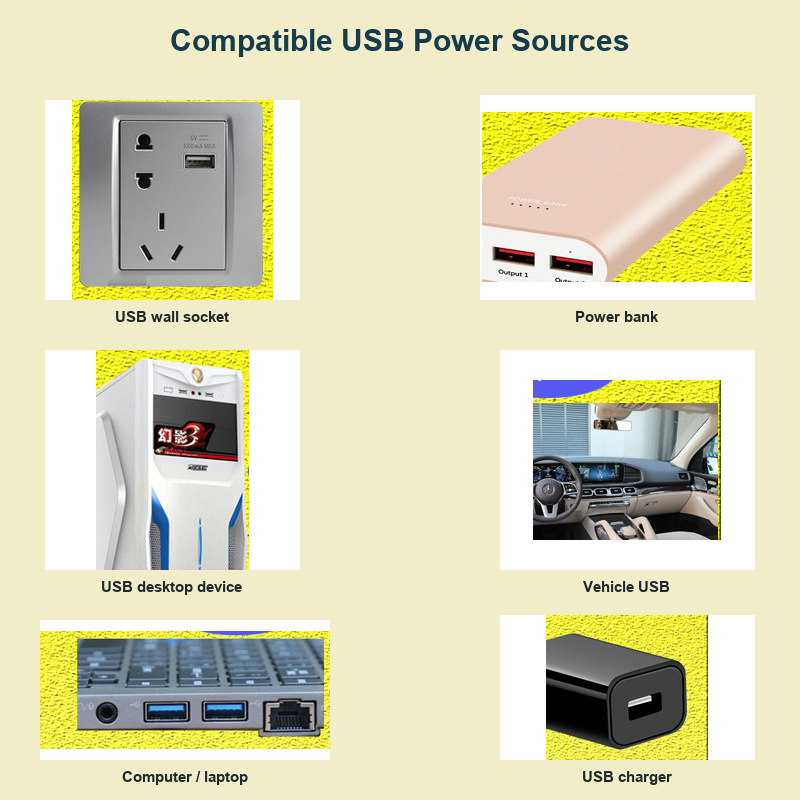 Compatible USB power-source examples for the control cable