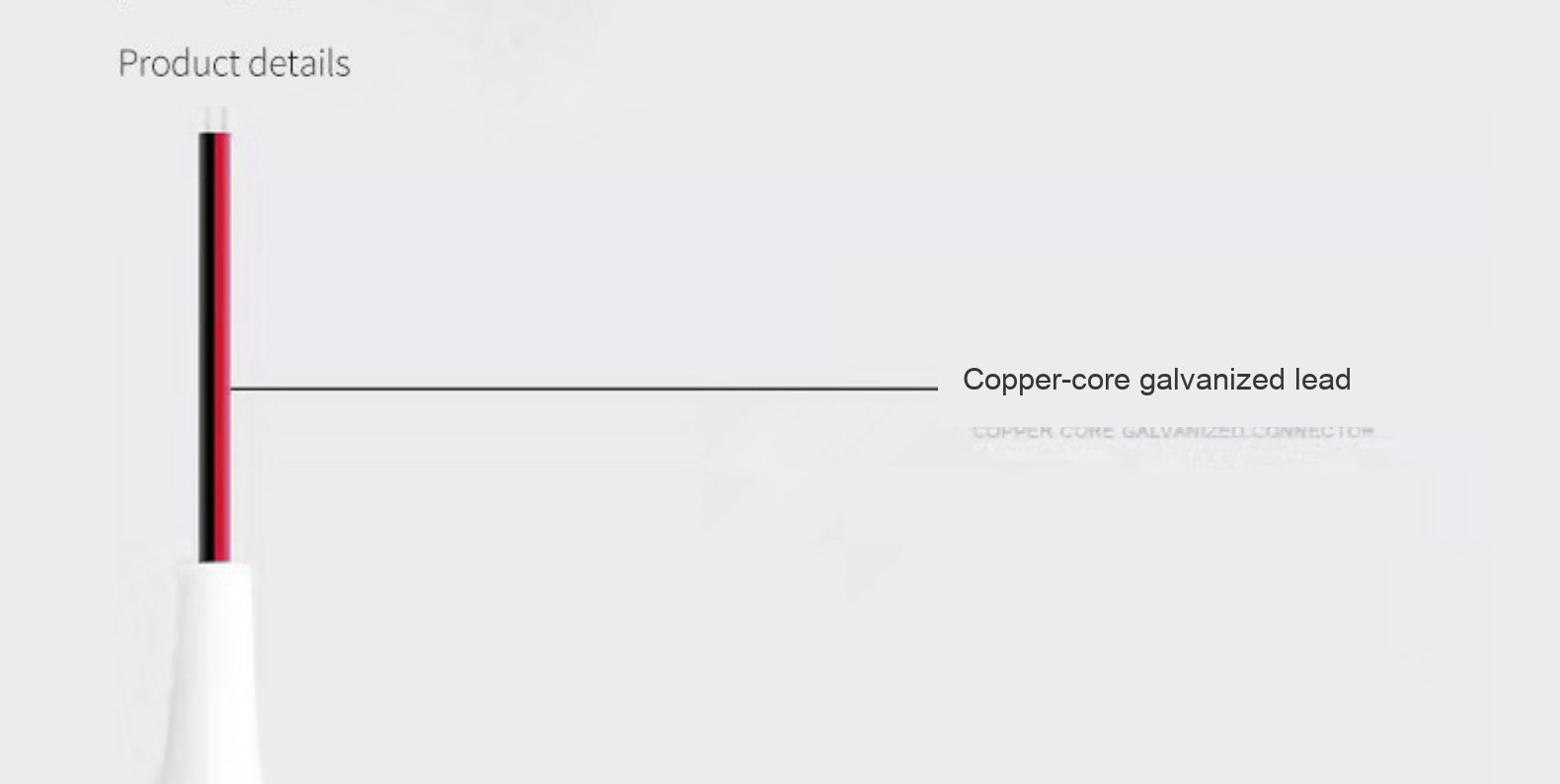 Close detail of the red-and-black copper-core galvanized lead for the 12 V, 8 mm, 2835 strip family