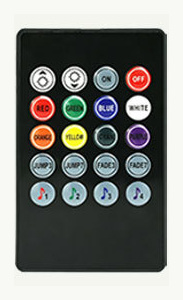 Tight native-resolution crop of the complete 20-key remote supplied in the shown 5 V USB 5050 RGB music-sync kit family
