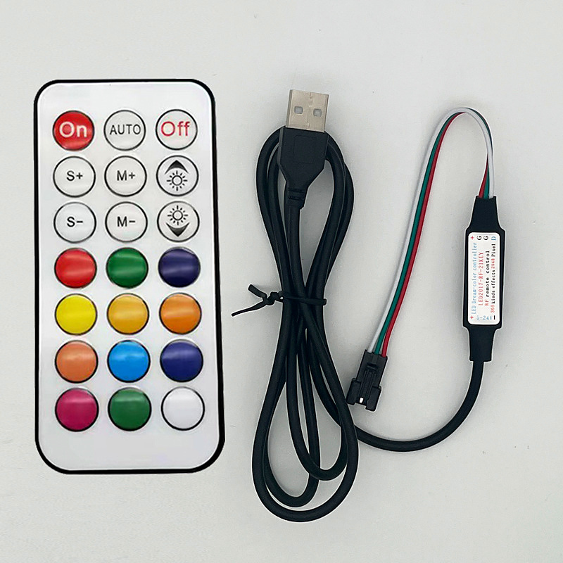 Black usb controller for the RGB controller family with white DC-lead and black USB-lead configurations as shown