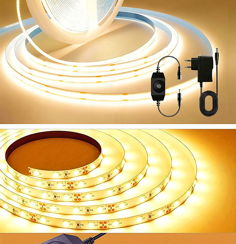 Neon and strip options for the 24 V, 10 m rotary-dimming strip-kit family