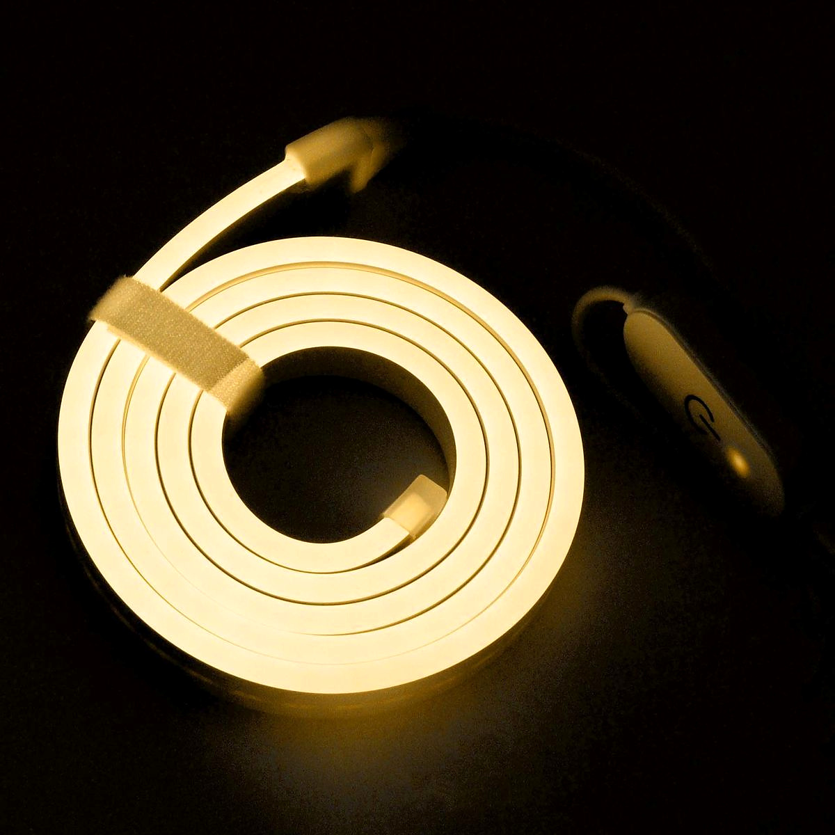 Warm white lighting illustrating placement or visible light appearance for the USB touch-control fixed-color neon-flex family