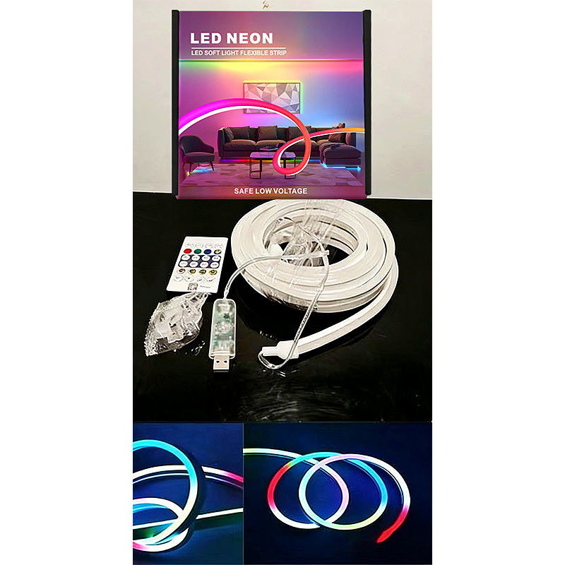 5 m 5V RGB neon flex kit with app controller, remote, mounting clips and screws