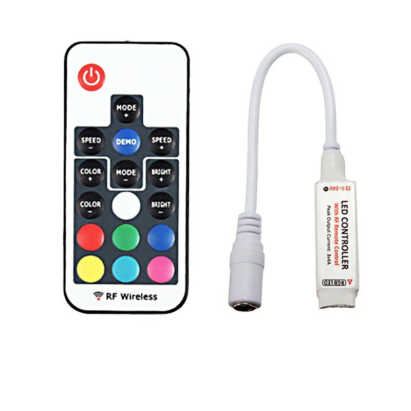 Dc lead controller for the 17-key RF RGB controller family with USB- or DC-lead configuration as shown