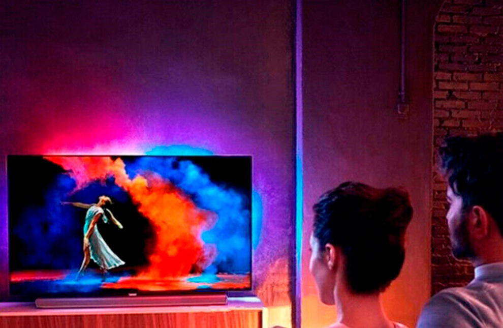 Television backlight application scene cropped to exclude the incompatible hand-held remote