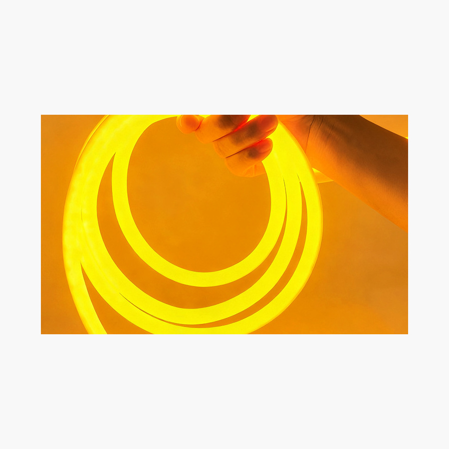Warm-white round neon flex lit in concentric loops