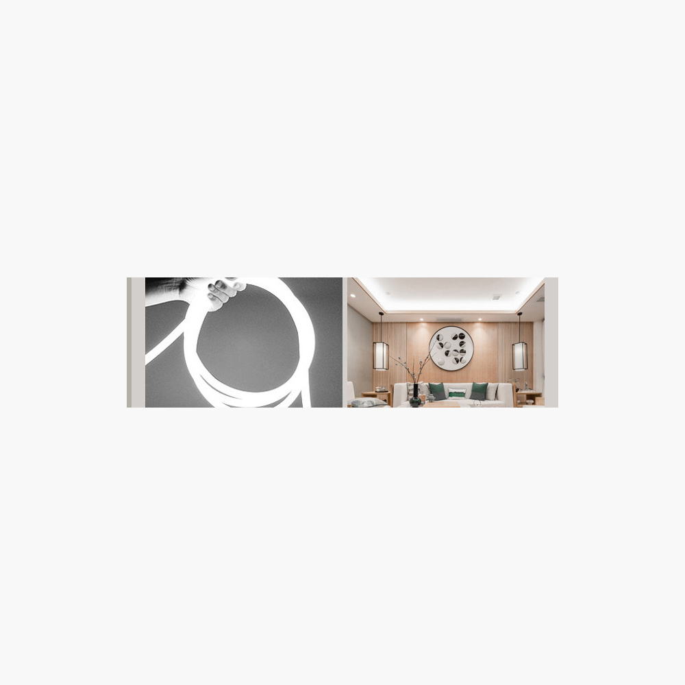 Cool-white round neon flex shown lit in a loop and interior accent setting