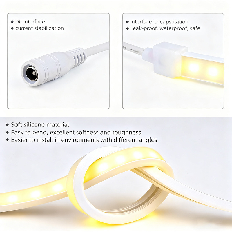 DC connector and flexible silicone neon body details