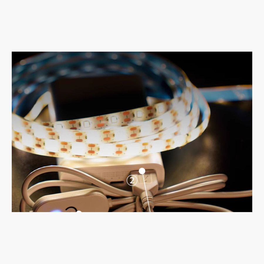 USB-powered COB strip with an inline touch controller and connector lead