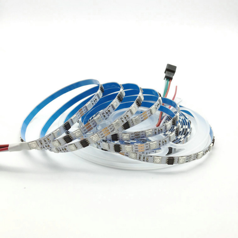 Coiled high-density addressable LED strip with closely spaced LEDs