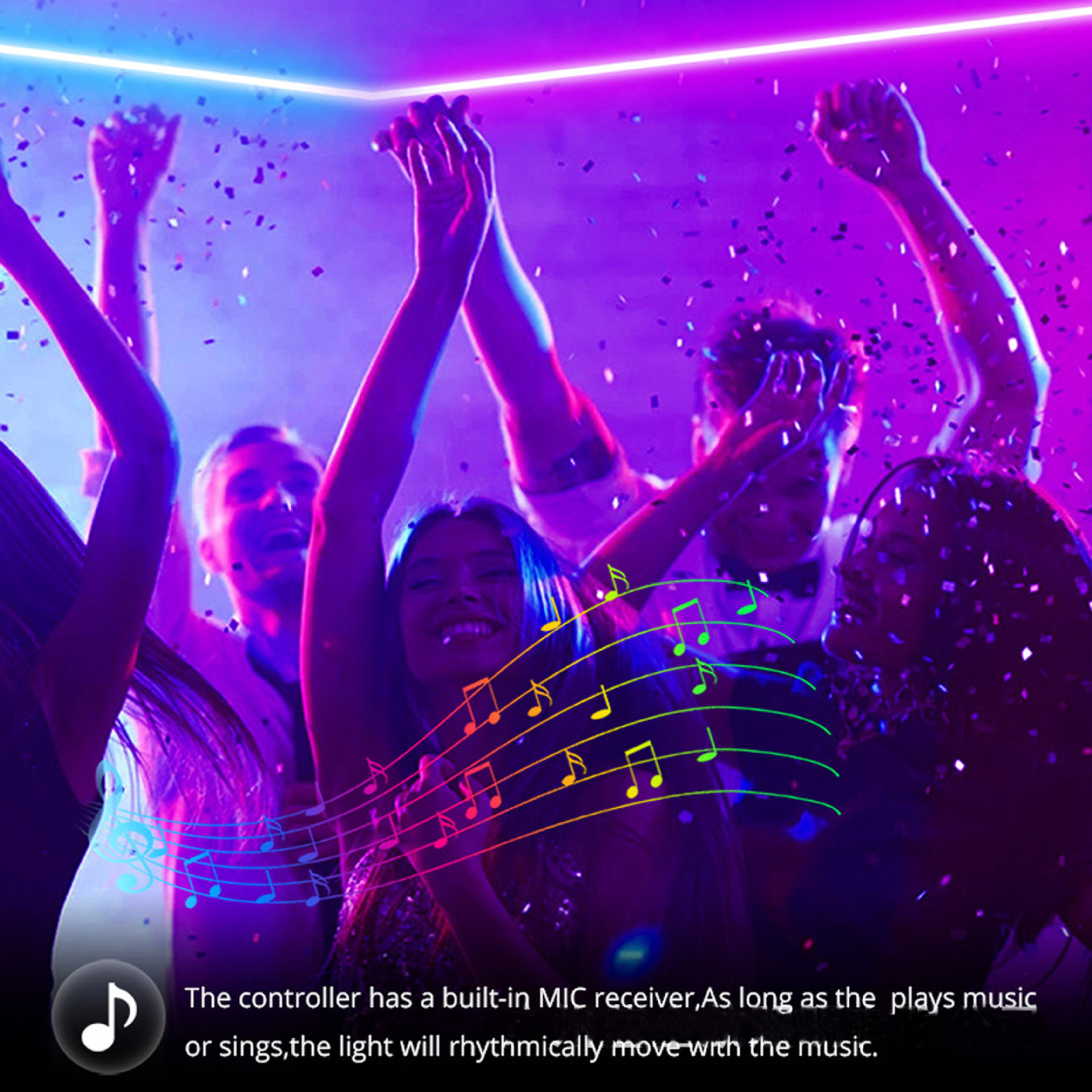 RGB neon flex in a music-response party illustration