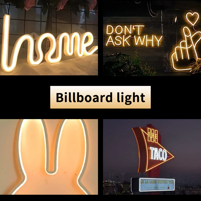 Decorative signage examples made with flexible white neon light lines