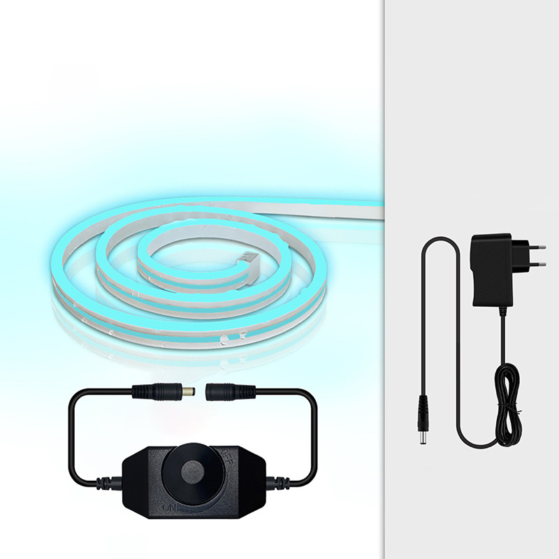 Ice-blue 5 m neon flex kit with rotary dimmer and power adapter