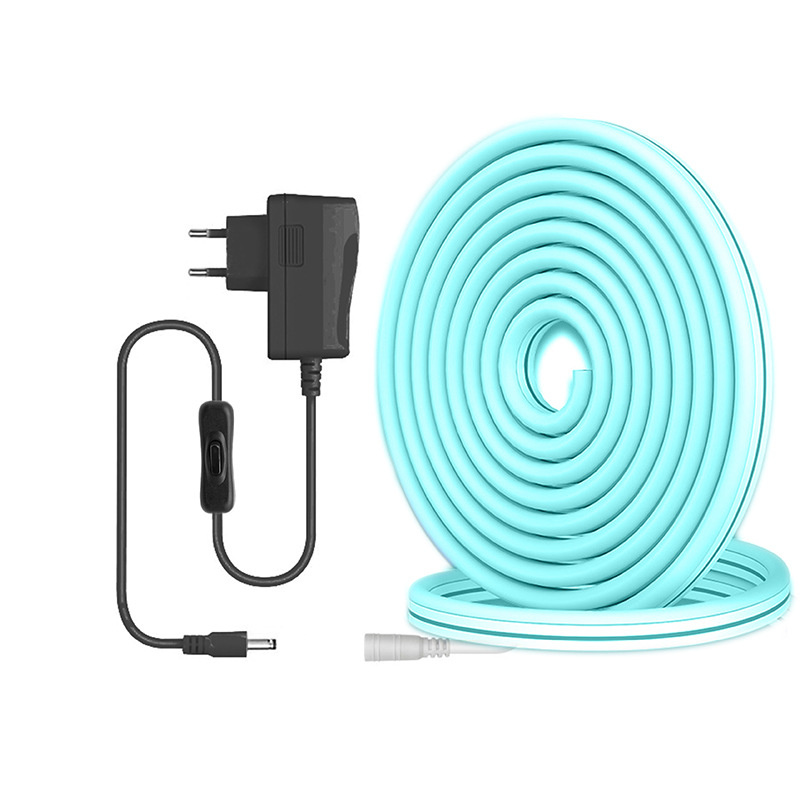 Ice-blue 5 m neon flex kit with inline switch and power adapter