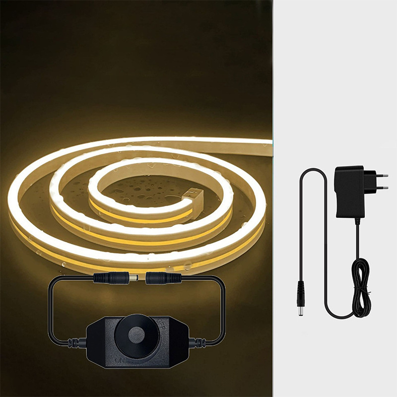 Warm-white 5 m neon flex kit with rotary dimmer and power adapter